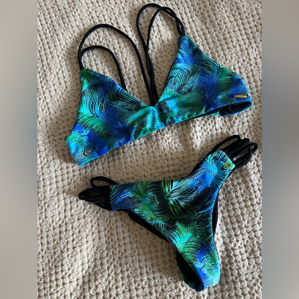 Brazilian Thong Scrunch Bikini Swimsuit Teal Turquoise Blue